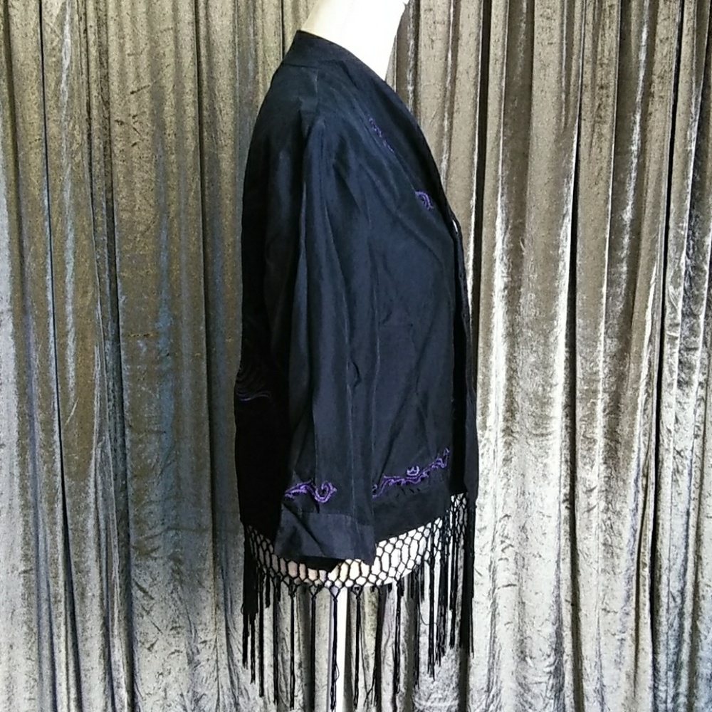 Size 6 DUE per DUE Navy Fringe Jacket - Picture 4 of 7
